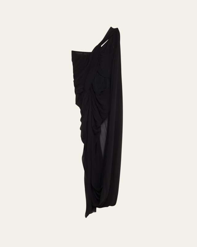 Asymmetric Draped Crepon Gown